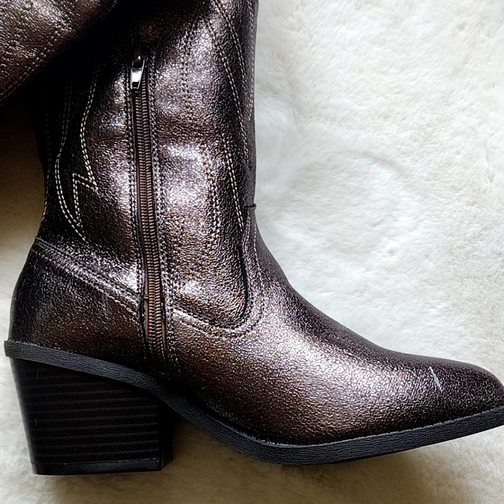 Women's Country Western Boots Festival Metallic Boots Stacked Heel | Size 7.5 - Picture 4 of 17